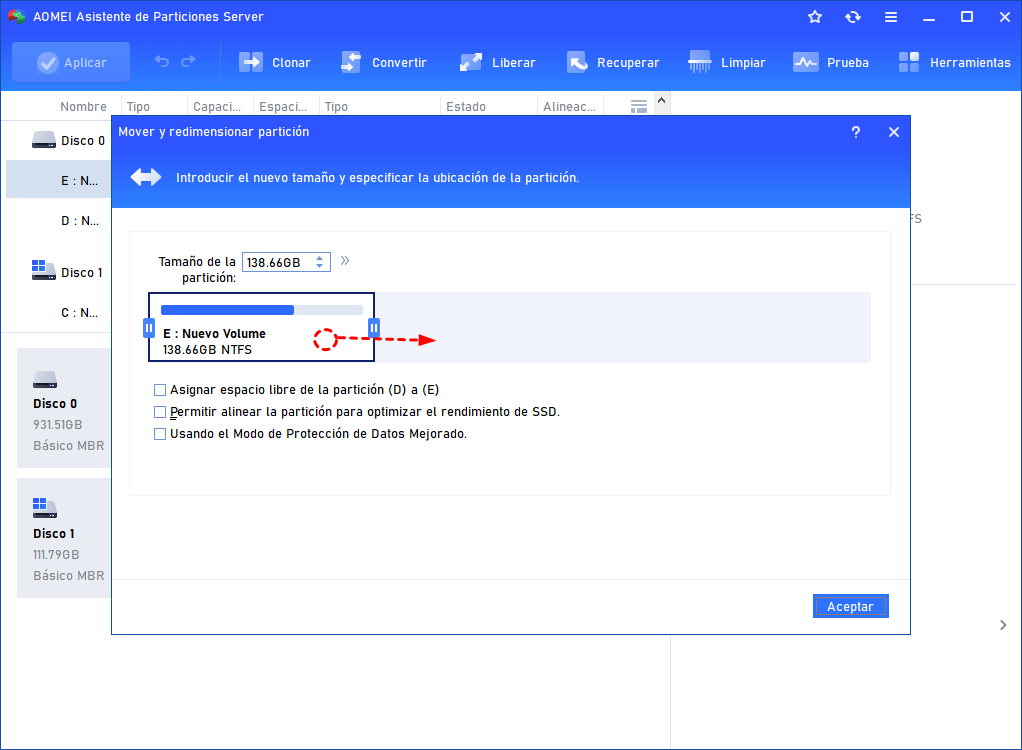 mover partición mover partición