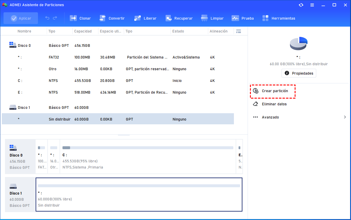 crear partición crear partición