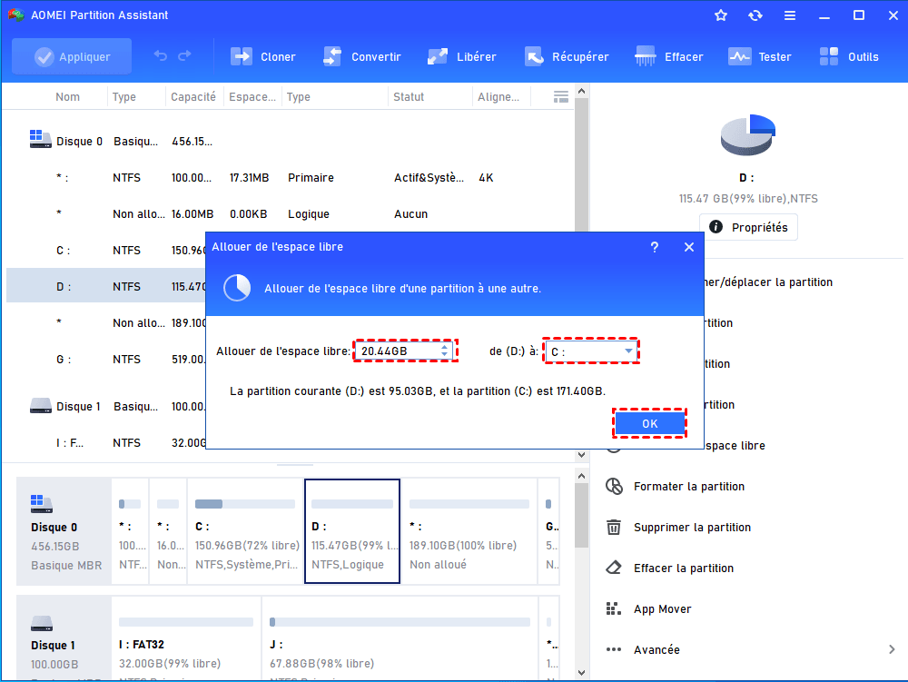 Transfert à partition C