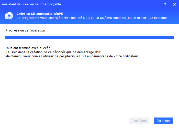 Terminer créer USB bootable