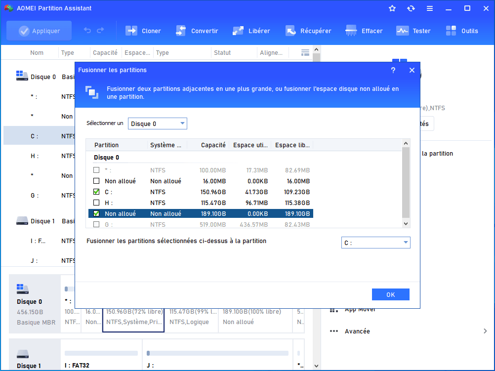 Fusionner l'espace libre avec C