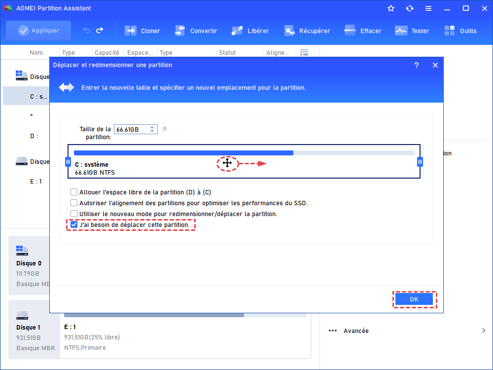 ajuster la partition C