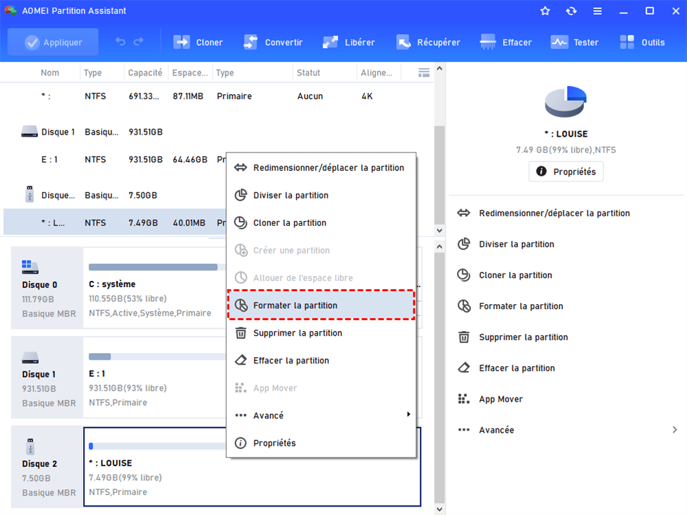 formater la partition