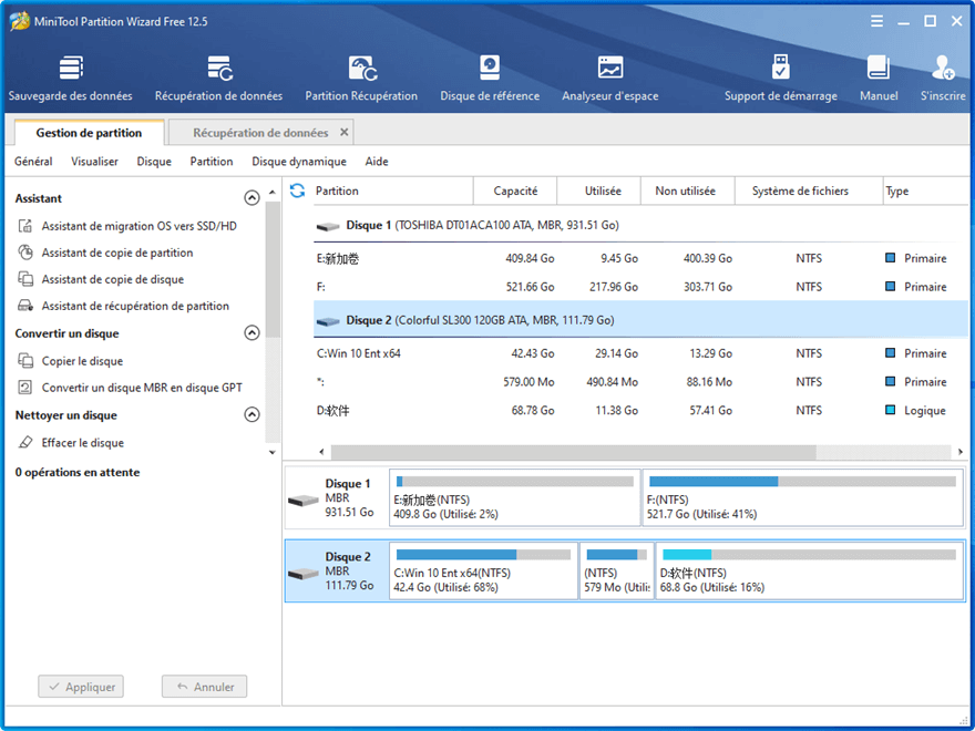 Interface de MiniTool Partition Wizard Free