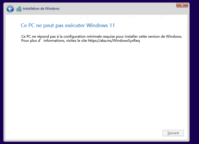 Ne peut pas installer Windows 11
