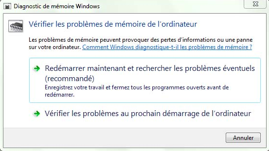 Diagnostic de mémoire Windows Diagnostic de mémoire Windows
