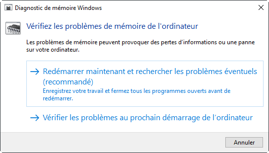 Diagnostic de mémoire Windows