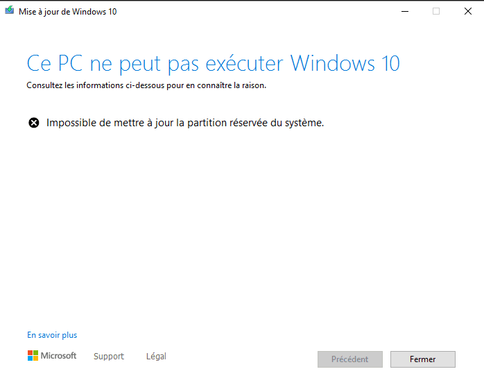 Ce PC ne peut pas exécuter Windows 