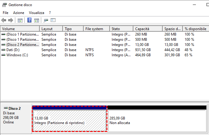 Partizione di ripristino