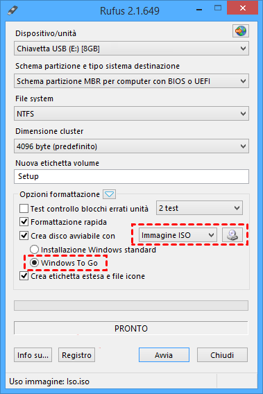 Launch Installare Windows su USB con Win To Go
