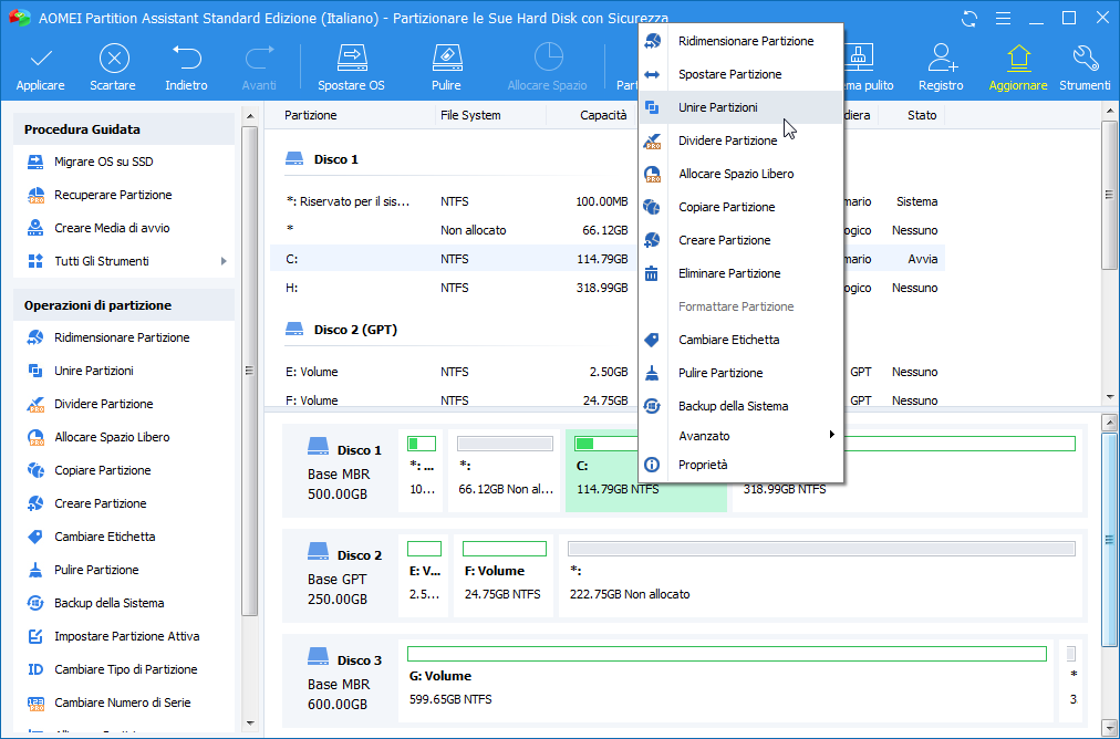 Unire Partizioni Unire Partizioni