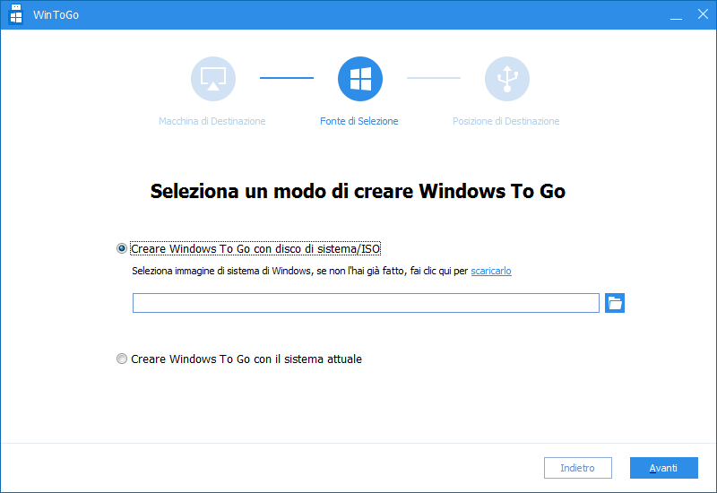 Selezionare modo di creare Windows To Go