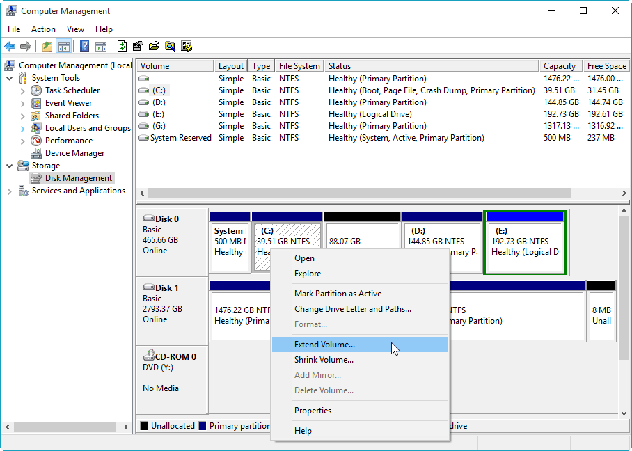 Windows 10 Disk Management Extend Volume