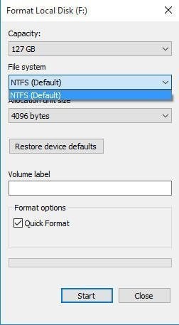 Windows 10 no exFAT option