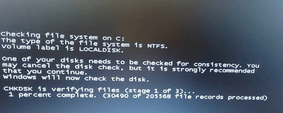 comprobar sistema de datos ntfs