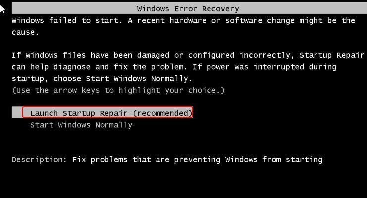 window 7 error recovery loop