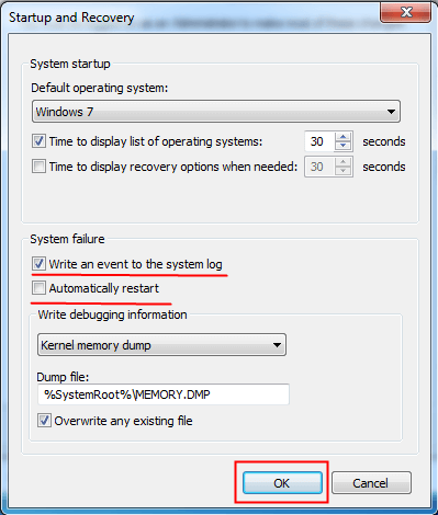 Startup and Recovery Settings