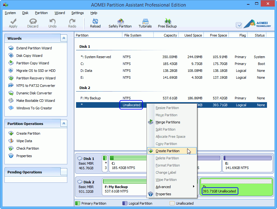 Create Partition on Unallocated