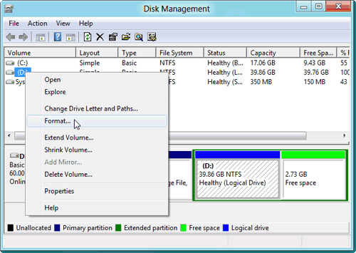 Format disk windows 8